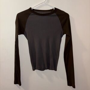 Brandy Melville Brown and Grey Baseball Long Sleeve